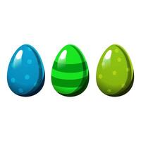 grön och blå påsk randig ägg och ägg med polka prickar isolerat på vit bakgrund. illustration i platt stil. vektor ClipArt för design av kort, baner, flygblad, försäljning, affisch, ikoner