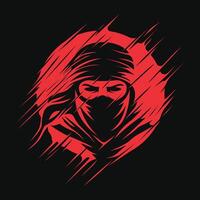 krigare karaktär abstrakt design. ninja silhuett logotyp med abstrakt måne bakgrund lämplig för t-shirt design vektor