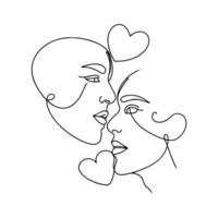 ansikte till ansikte kärlek kontinuerlig linje konst vektor illustration