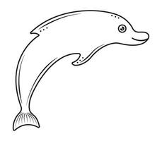 süß Delfin, schwarz Linie minimal Illustration, einfarbig nautisch adrett Gekritzel vektor