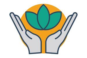 Wellness Symbol. Hand mit Lotus. perfekt zum visualisieren Wellness Programme, Fitness, Achtsamkeit, und gesund Lebensstil Auswahlmöglichkeiten. eben Linie Symbol Stil. Element Illustration vektor