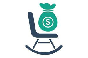 die Pension Symbol. schaukeln Stuhl mit Geld Tasche. symbolisieren Pensionierung Ersparnisse, Stabilität, und finanziell Sicherheit. solide Symbol Stil. Element Illustration vektor