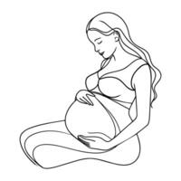 schwanger Frau Standort auf Fußboden kontinuierlich Linie Kunst Vektor Illustration