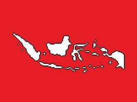 Indonesien Insel Land rot und Weiß farbig Karte. Pixel bisschen retro Spiel gestylt Vektor Illustration Zeichnung isoliert auf horizontal Verhältnis Hintergrund.