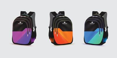 Rucksack mit das Logo von das zurück zu Schule auf Es. Kinder Schule Tasche Vorlage, Vektor Illustration