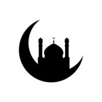 moské halvmåne måne silhuett. eid mubarak hälsning kort. halvmåne måne med moské silhuett. ramadan kareem design element för muslim gemenskap festival eller Semester. islamic symbol vektor