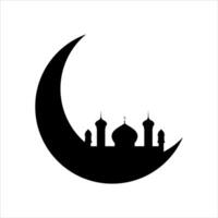 moské halvmåne måne silhuett. eid mubarak hälsning kort. halvmåne måne med moské silhuett. ramadan kareem design element för muslim gemenskap festival eller Semester. islamic symbol vektor