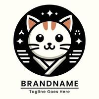 Japan Katze tragen Pyjama süß Logo einfach und eben japanisch Stil süß Sanft braun Farbe Logo zum branding vektor