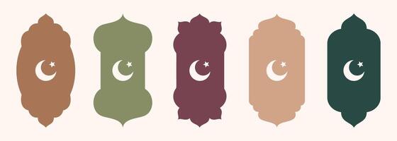 islamic form av dörr eller fönster silhuett arabicum båge. samling av mönster i orientalisk stil. ramar i arabicum muslim design för ramadan kareem. vektor moské Port form isolerat på bakgrund.