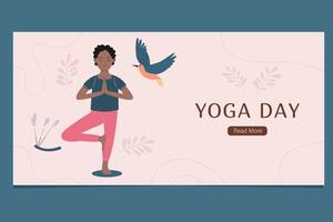internationell dag av yoga baner. afrikansk amerikan man håller på med yoga vektor