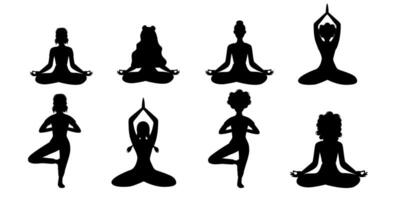 einstellen Silhouette von Frau Sitzung im Yoga Pose vektor