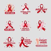 Stickerpack zum Welt-Aids-Tag mit Schleife rot vektor