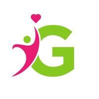 Gesundheit Pflege Logo auf Brief G Liebe, Herz Symbol. Nächstenliebe Logo vektor