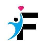 Gesundheit Pflege Logo auf Brief f Liebe, Herz Symbol. Nächstenliebe Logo vektor