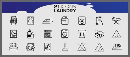 Waschen Symbole und Wäsche Symbole im eben Stil. sauber Wäsche und Trockner Bedienung Linie Symbole. vektor