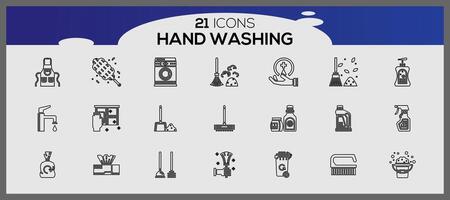 waschen Ihre Hände Linie Symbol Satz. Hand Waschen mit Seife Symbol. Waschen Hand Symbol Illustration. vektor
