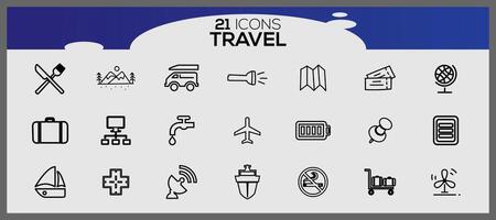 Symbole einstellen Über Reise Elemente. Ferien und reisen, Sommer- Urlaub Ausflug Symbol Satz. vektor