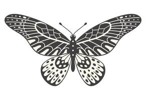 fjäril illustration, vektor. y2k stil estetisk, vinge former i främre se, en magi dekorativ symbol. svart och vit element, tatuering grafisk skriva ut med abstrakt mönster vektor