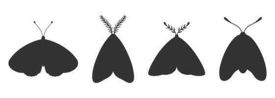 uppsättning av fyra malar silhuetter. enkel svart former av insekter. ikoner, tatueringar, vektor illustration