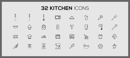annorlunda kök ikoner. söt kök redskap klotter klistermärke uppsättning. matlagning klotter ikoner kök redskap linje mat restaurang logotyp. vektor