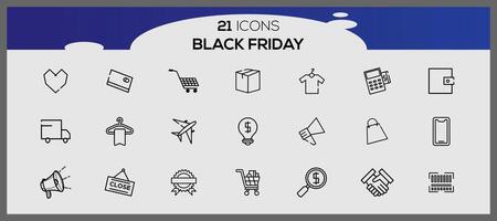 svart fredag linjär fylla ikoner packa vektor. svart fredag försäljning ikon uppsättning. vektor
