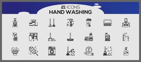 waschen Ihre Hände Linie Symbol Satz. Hand Waschen mit Seife Symbol. Waschen Hand Symbol Illustration. vektor