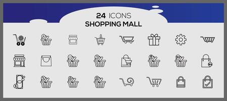 Supermarkt minimal Symbole Satz. E-Comerce Symbol Sammlung. Einkaufen Symbole. vektor