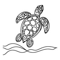 kontinuierlich einer schwarz Linie Hand Zeichnung Schildkröte Marine Tier Gekritzel Vektor Illustration auf Weiß