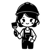ai generiert einfach Arbeiter Frau Karikatur mit Werkzeug, Baumeister Konstruktion Logo einfarbig Symbol schwarz Silhouette Design Stil Vektor Illustration International Arbeit Tag Konzept