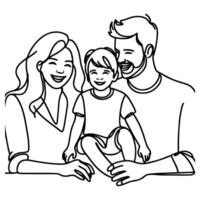 kontinuierlich einer schwarz Linie Kunst Zeichnung glücklich Familie Vater und Mutter mit Kind Kritzeleien Stil Vektor Illustration auf Weiß