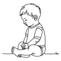 kontinuierlich einer schwarz Linie Kunst Hand Zeichnung Kind Sitzung allein Kritzeleien Gliederung Karikatur Stil Färbung Seite Vektor Illustration auf Weiß Hintergrund