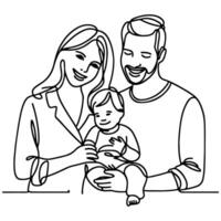 kontinuierlich einer schwarz Linie Kunst Zeichnung glücklich Familie Vater und Mutter mit Kind Kritzeleien Stil Vektor Illustration auf Weiß