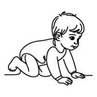 kontinuerlig ett svart linje konst hand teckning barn krypande klotter översikt tecknad serie stil färg sida vektor illustration på vit bakgrund