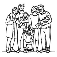 kontinuierlich einer schwarz Linie Kunst Zeichnung glücklich Familie Vater und Mutter mit Kind Kritzeleien Stil Vektor Illustration auf Weiß