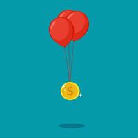 mynt flyta med ballonger. flytande pengar begrepp vektor