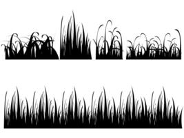 uppsättning av svart gräs silhuetter på vit bakgrund vektor