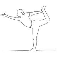 kontinuierlich einer Linie Zeichnung im Yoga Pose Übung minimalistisch Design Vektor Kunst und Illustration