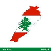 Libanon - - Asien Länder Karte und Flagge Symbol Vektor Logo Vorlage Illustration Design. Vektor eps 10.