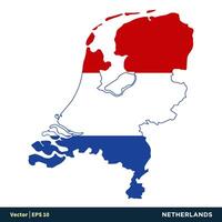 Niederlande - - Holland - - Europa Länder Karte und Flagge Vektor Symbol Vorlage Illustration Design. Vektor eps 10.