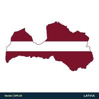 Lettland - - Europa Länder Karte und Flagge Vektor Symbol Vorlage Illustration Design. Vektor eps 10.