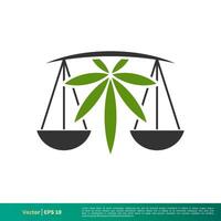 Cannabis Marihuana und Rahmen von Gerechtigkeit Symbol Vektor Logo Vorlage Illustration Design. Vektor eps 10.
