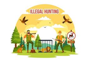 illegal Jagd Vektor Illustration durch Schießen, nehmen wild Tiere und Pflanzen zu verkaufen im eben Karikatur Hintergrund Design