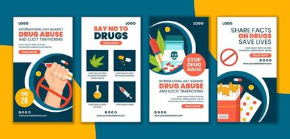 Droge Missbrauch und Handel Sozial Medien Geschichten Karikatur Hand gezeichnet Vorlagen Hintergrund Illustration vektor