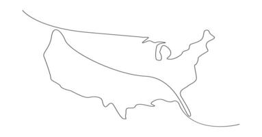 USA Karta ett kontinuerlig linje teckning. Land enda linje kontur Karta, form av Land. vektor