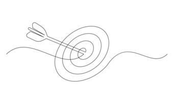 kontinuerlig linje teckning av pil i Centrum av mål design vektor