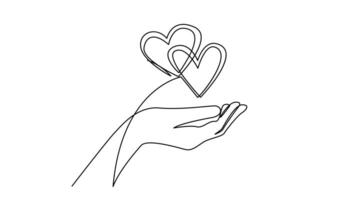 kontinuierlich einer Linie Zeichnung Hand halten Herz. Nächstenliebe Spende linear Symbol vektor
