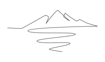 ett kontinuerlig linje teckning av berg räckvidd landskap mall vektor