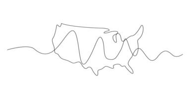 USA Karta ett kontinuerlig linje teckning. Land enda linje kontur Karta, form av Land. vektor