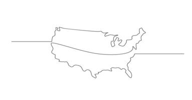 USA Karte einer kontinuierlich Linie Zeichnung. Land Single Linie Kontur Karte, gestalten von Land. vektor