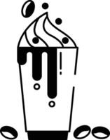schwimmender-kaffee-mit-bohnen Glyphe und Linie Vektor Illustration